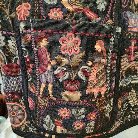 Vitabella Norway Folk Art Tapestry Jacket Storybook Medieval Scene Buttons Small - Picture 8 of 9